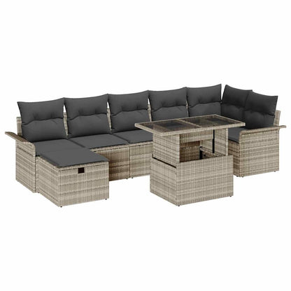 Tuin Sofa Set met kussen met opslag 8 pcs Lichtgrijs Poly riet