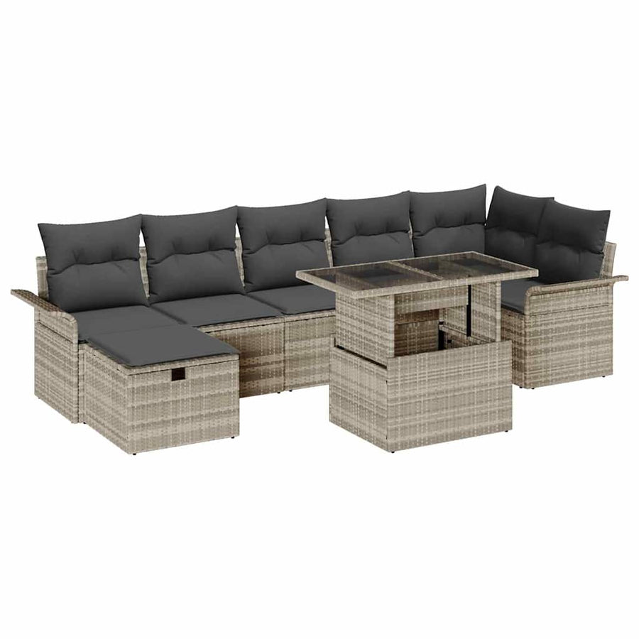 Tuin Sofa Set met kussen met opslag 8 pcs Lichtgrijs Poly riet