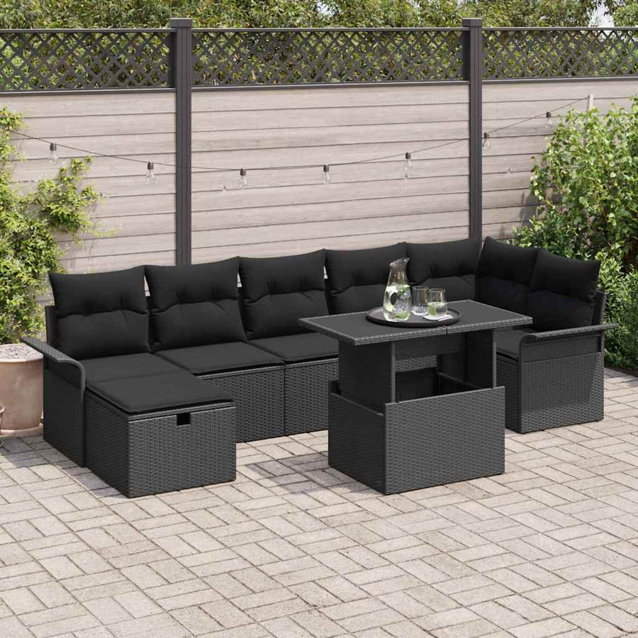 Tuin Sofa Set met kussen met opslag 8 pcs Zwart Poly riet