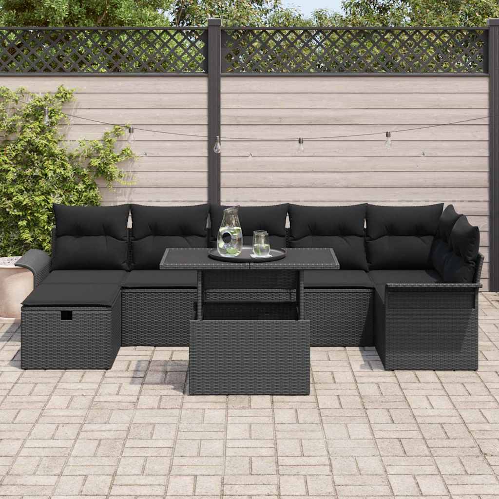 Tuin Sofa Set met kussen met opslag 8 pcs Zwart Poly riet