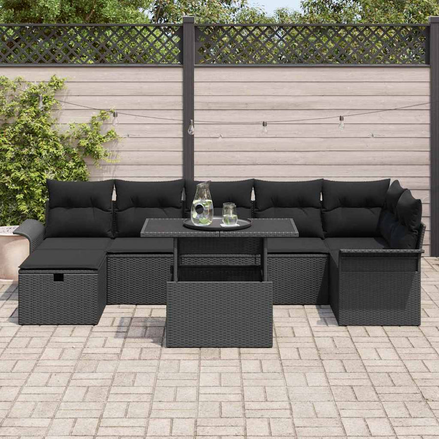 Tuin Sofa Set met kussen met opslag 8 pcs Zwart Poly riet