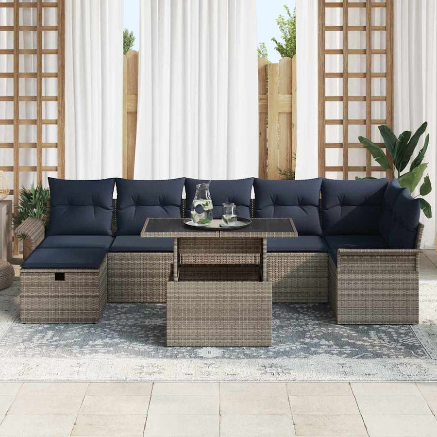 Tuin Sofa Set met kussen met opslag 8 pcs Grijs Poly riet