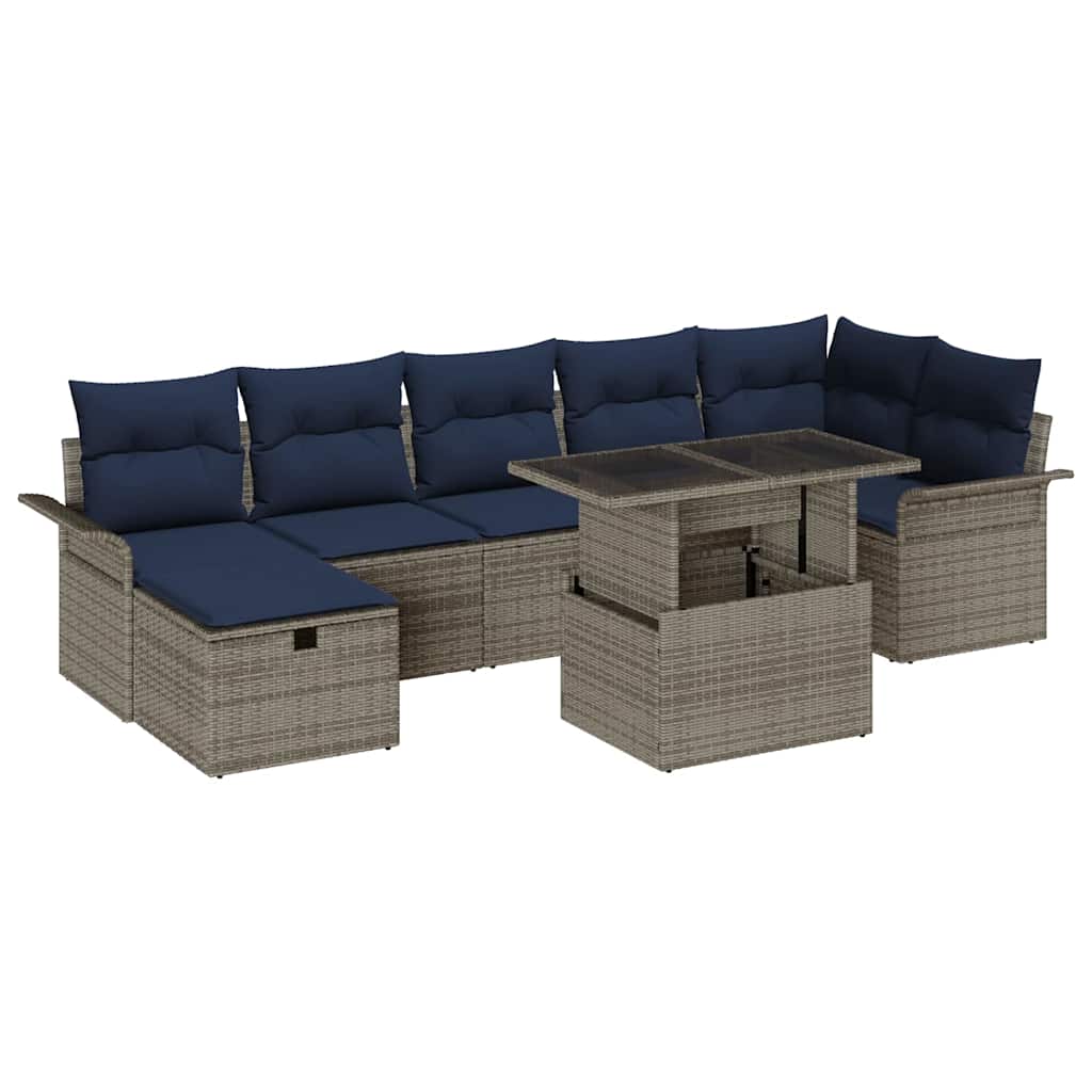 Tuin Sofa Set met kussen met opslag 8 pcs Grijs Poly riet