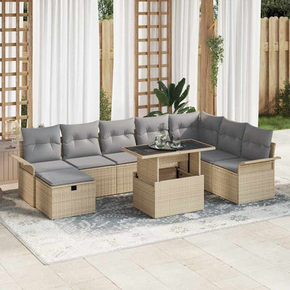 Tuin Sofa Set met kussen met opslag 9 pcs Beige Poly riet