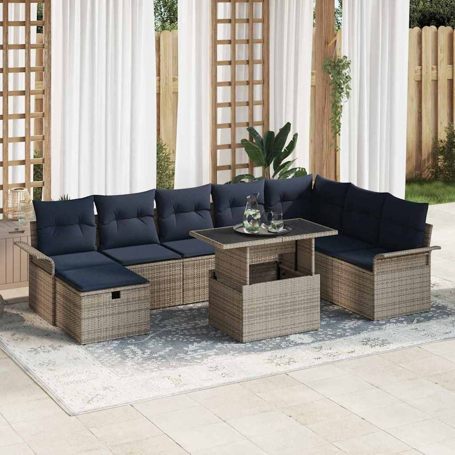Tuin Sofa Set met kussen met opslag 9 pcs Grijs Poly riet
