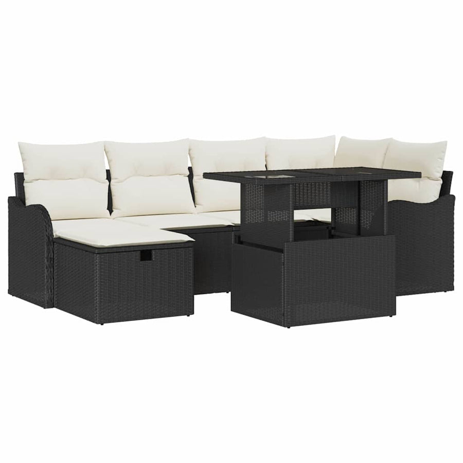 Tuin Sofa Set met kussen met opslag 7 pcs Zwart Poly riet