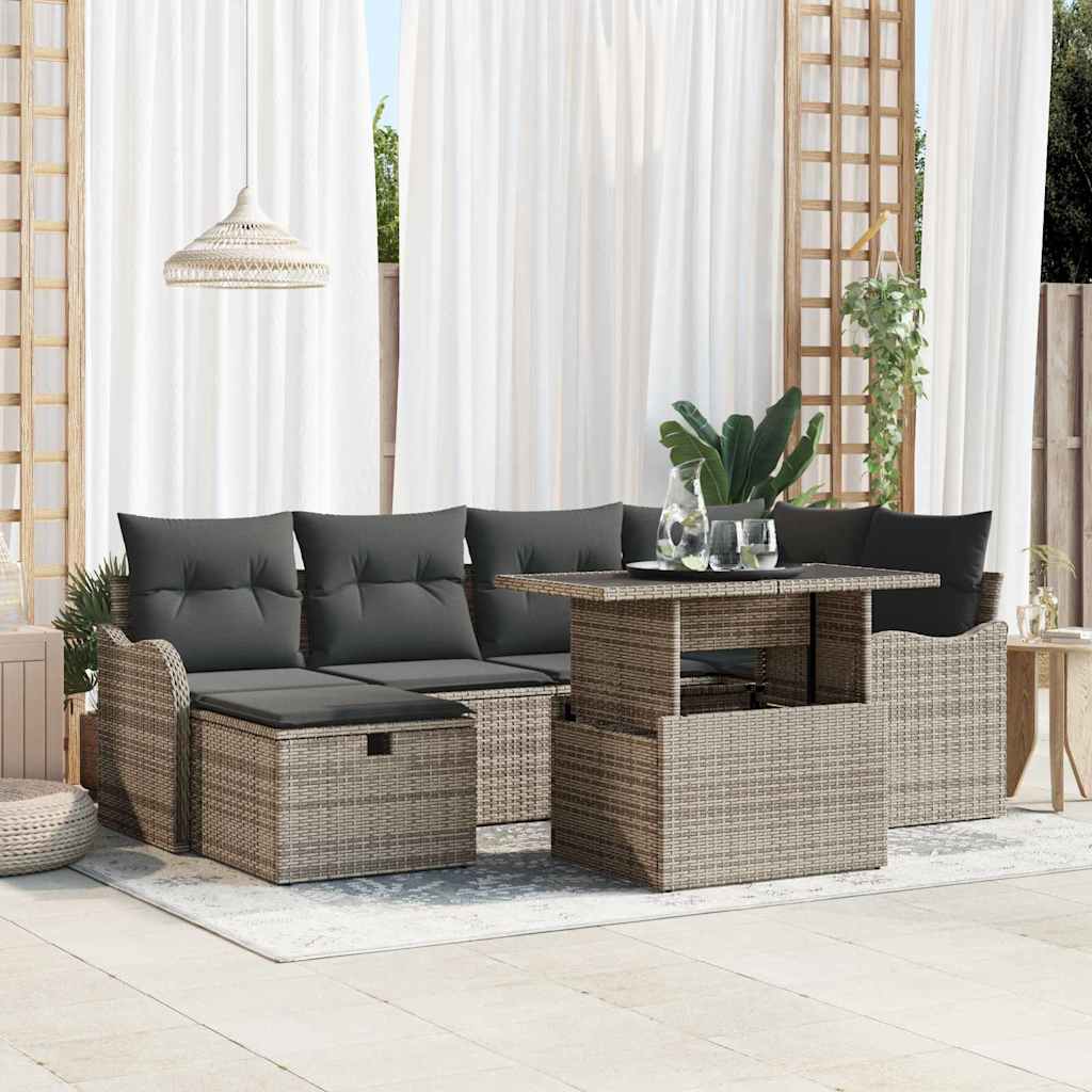 Tuin Sofa Set Met Kussen Met Opslag 7 Pcs Poly Riet Grijs Donkergrijs