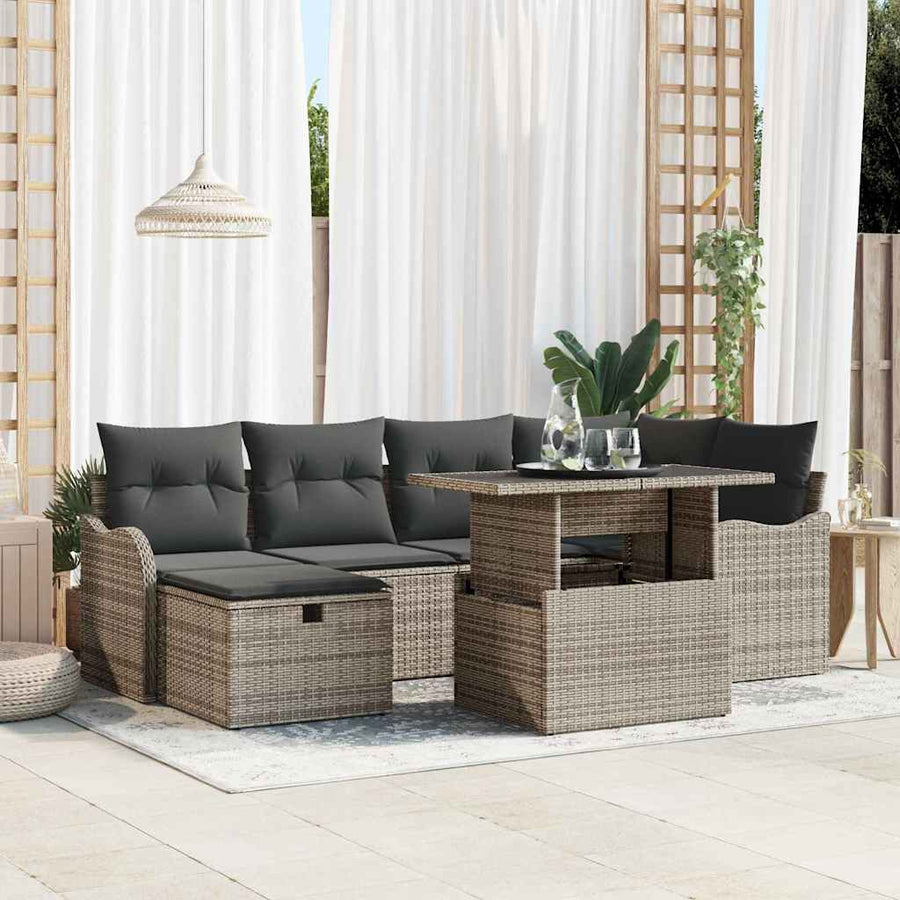 Tuin Sofa Set Met Kussen Met Opslag 7 Pcs Poly Riet Grijs Donkergrijs