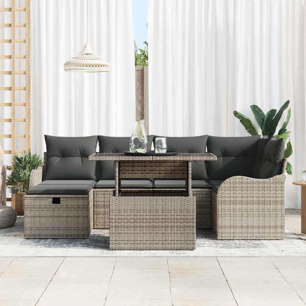 Tuin Sofa Set Met Kussen Met Opslag 7 Pcs Poly Riet Grijs Donkergrijs