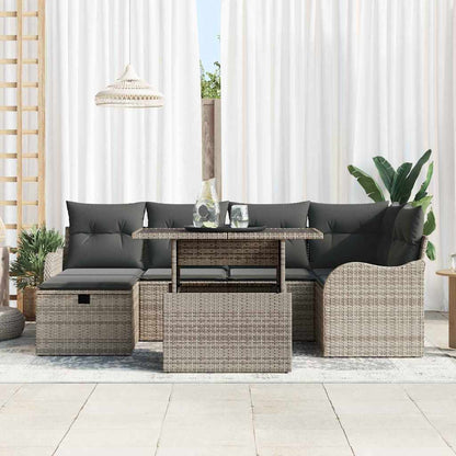Tuin Sofa Set Met Kussen Met Opslag 7 Pcs Poly Riet Grijs Donkergrijs