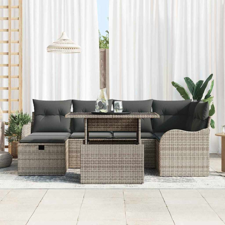Tuin Sofa Set Met Kussen Met Opslag 7 Pcs Poly Riet Grijs Donkergrijs