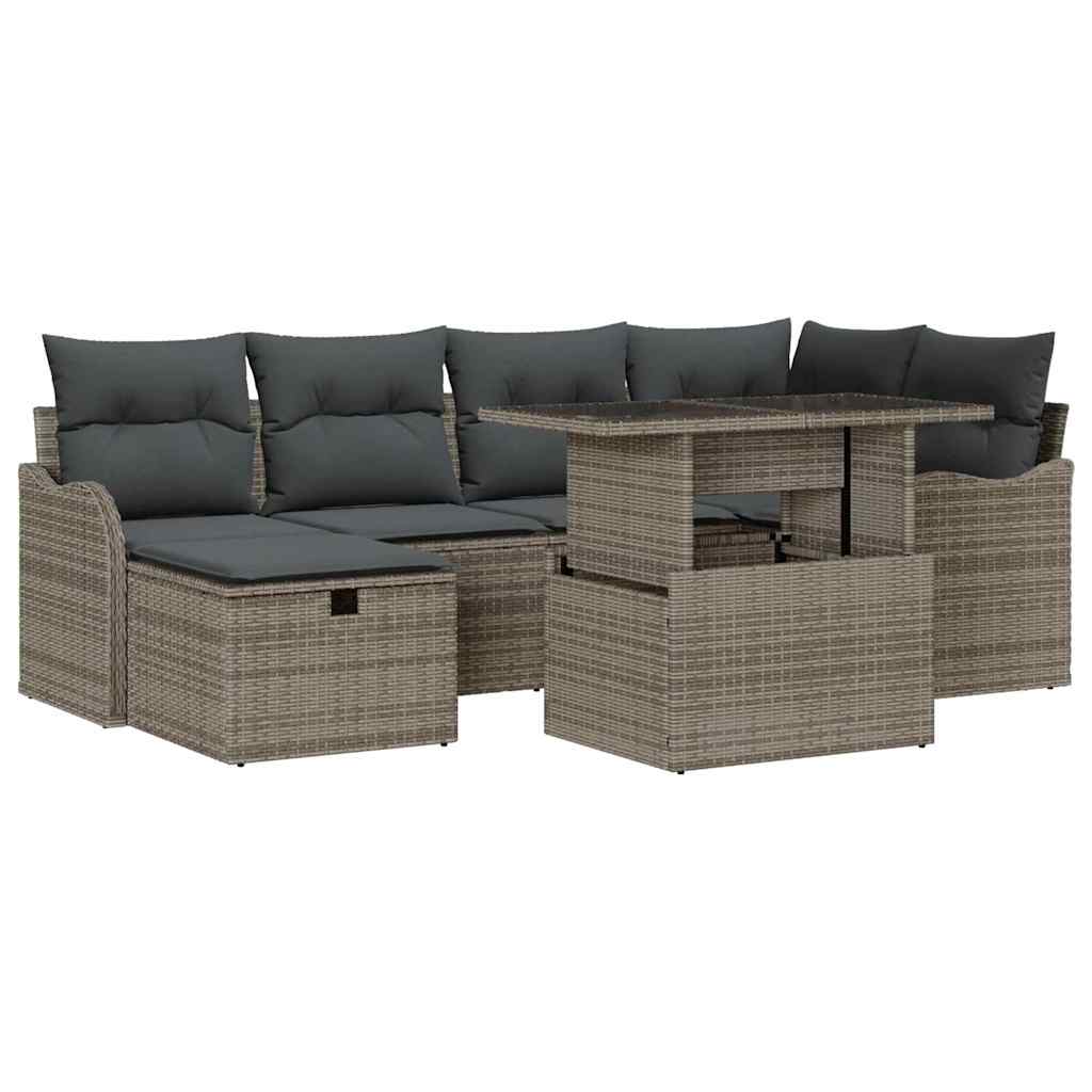 Tuin Sofa Set Met Kussen Met Opslag 7 Pcs Poly Riet Grijs Donkergrijs