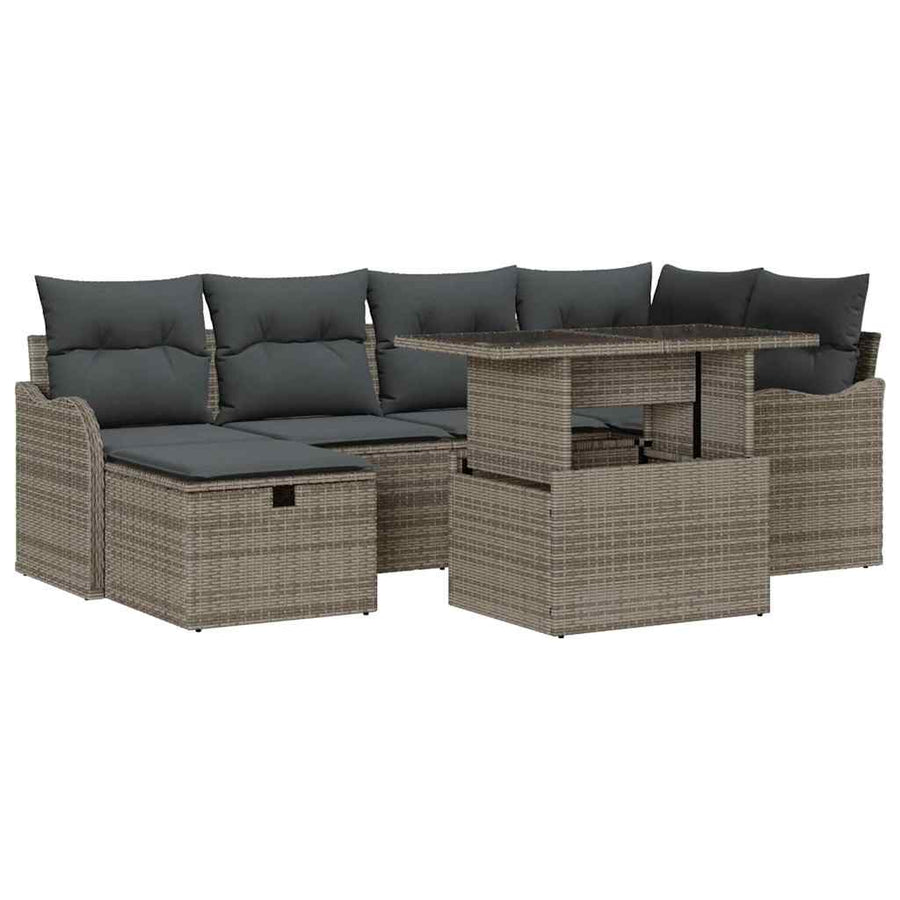 Tuin Sofa Set Met Kussen Met Opslag 7 Pcs Poly Riet Grijs Donkergrijs