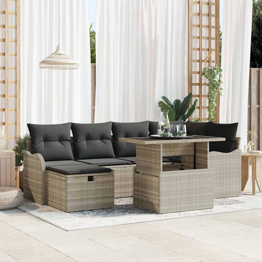 Tuin Sofa Set met kussen met opslag 7 pcs Lichtgrijs Poly riet