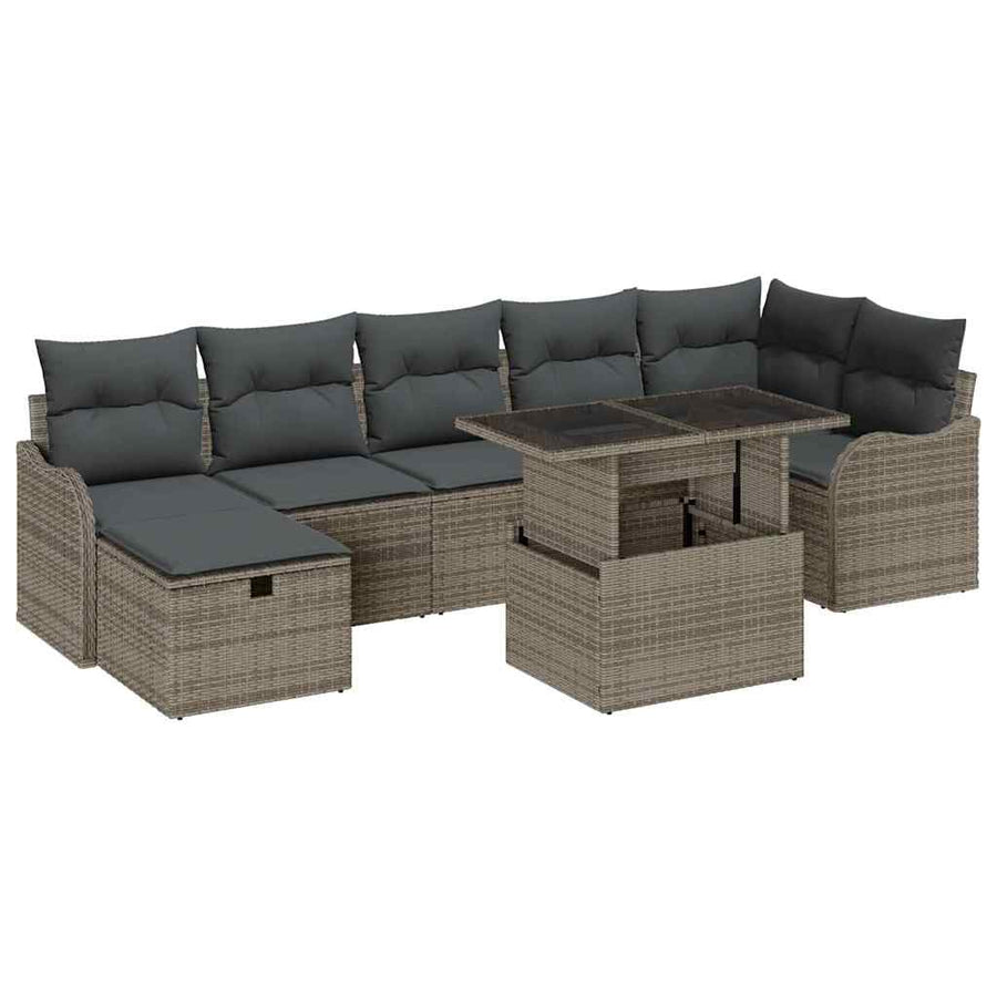 Tuin Sofa Set met kussen met opslag 8 pcs Grijs Poly riet