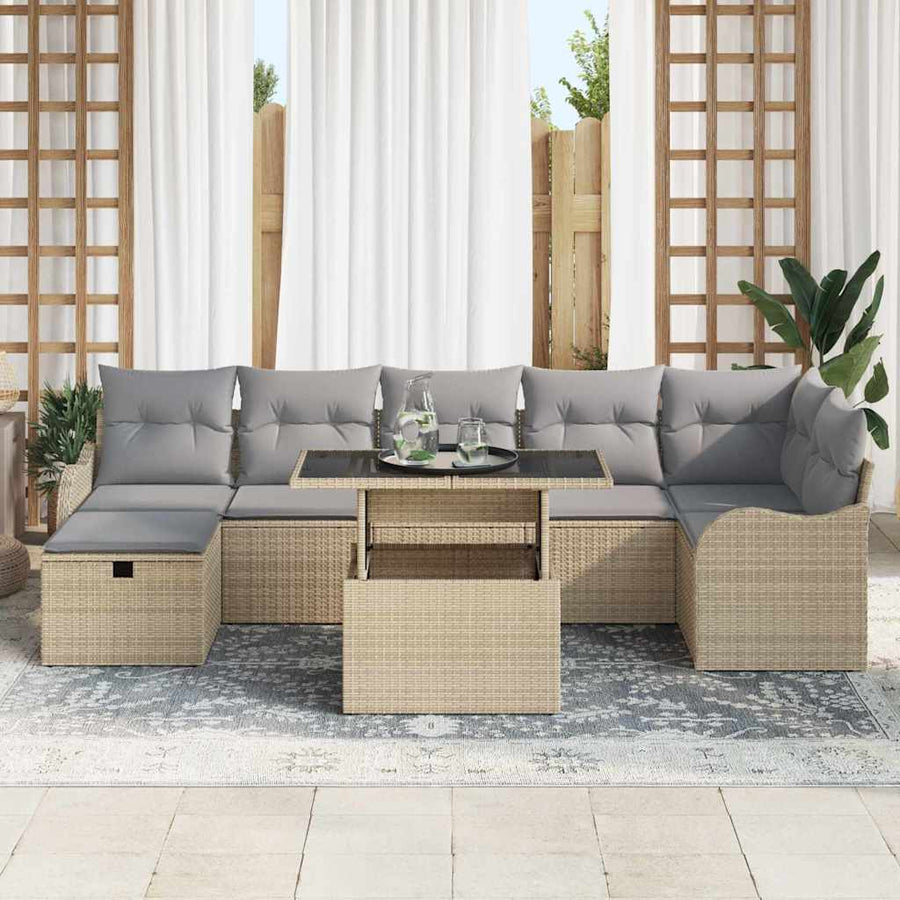 Tuin Sofa Set met kussen met opslag 8 pcs Beige Poly riet