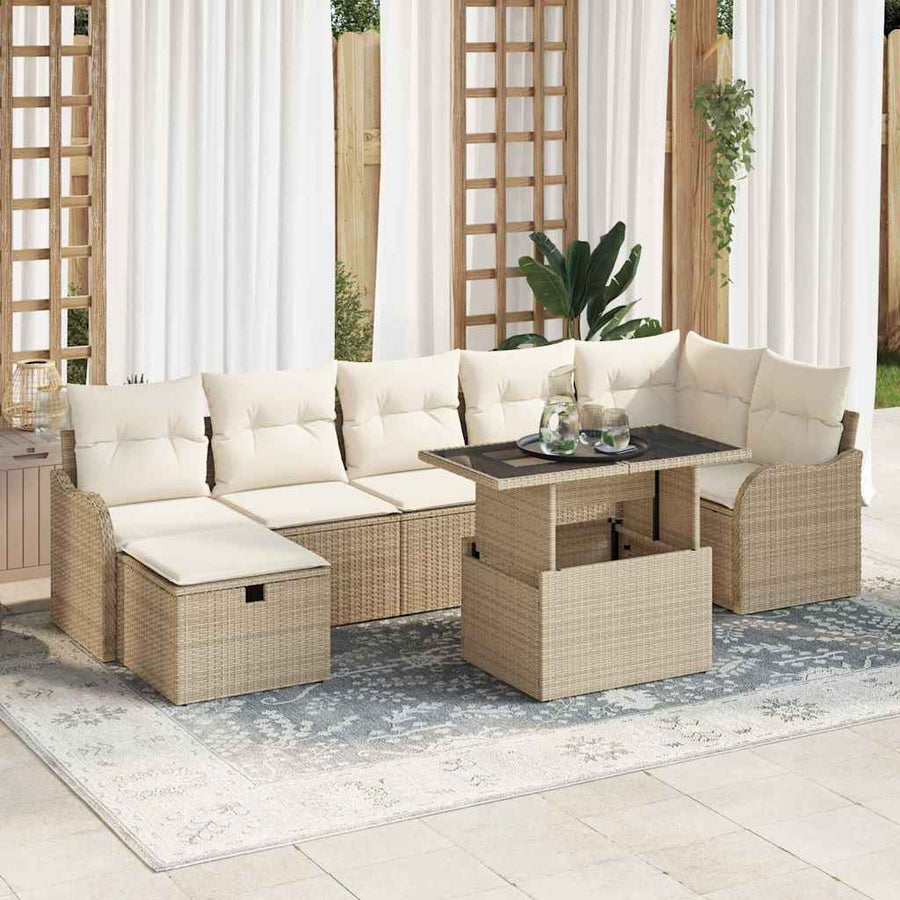 Tuin Sofa Set met kussen met opslag 8 pcs Beige Poly riet