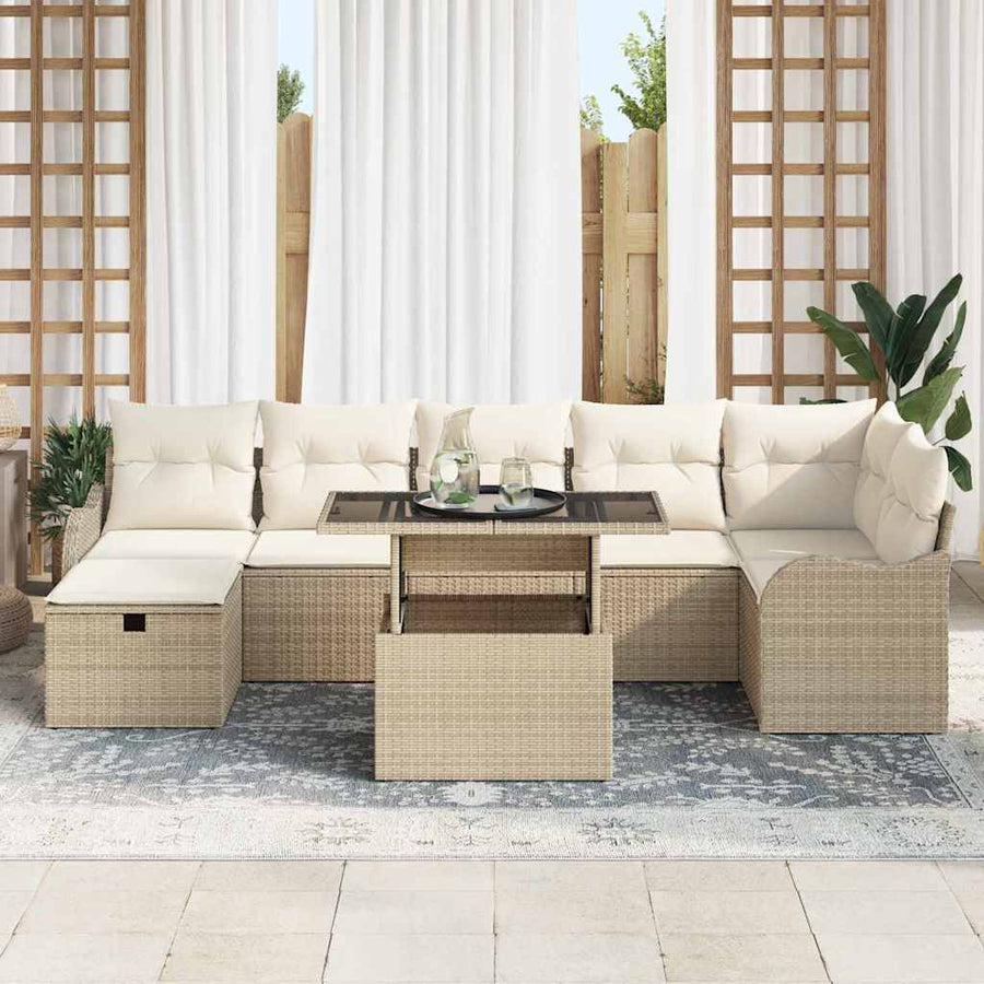 Tuin Sofa Set met kussen met opslag 8 pcs Beige Poly riet