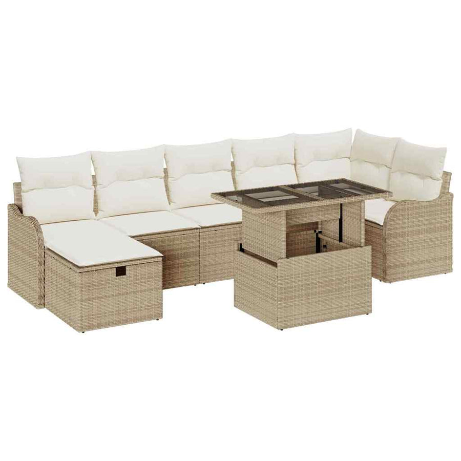 Tuin Sofa Set met kussen met opslag 8 pcs Beige Poly riet