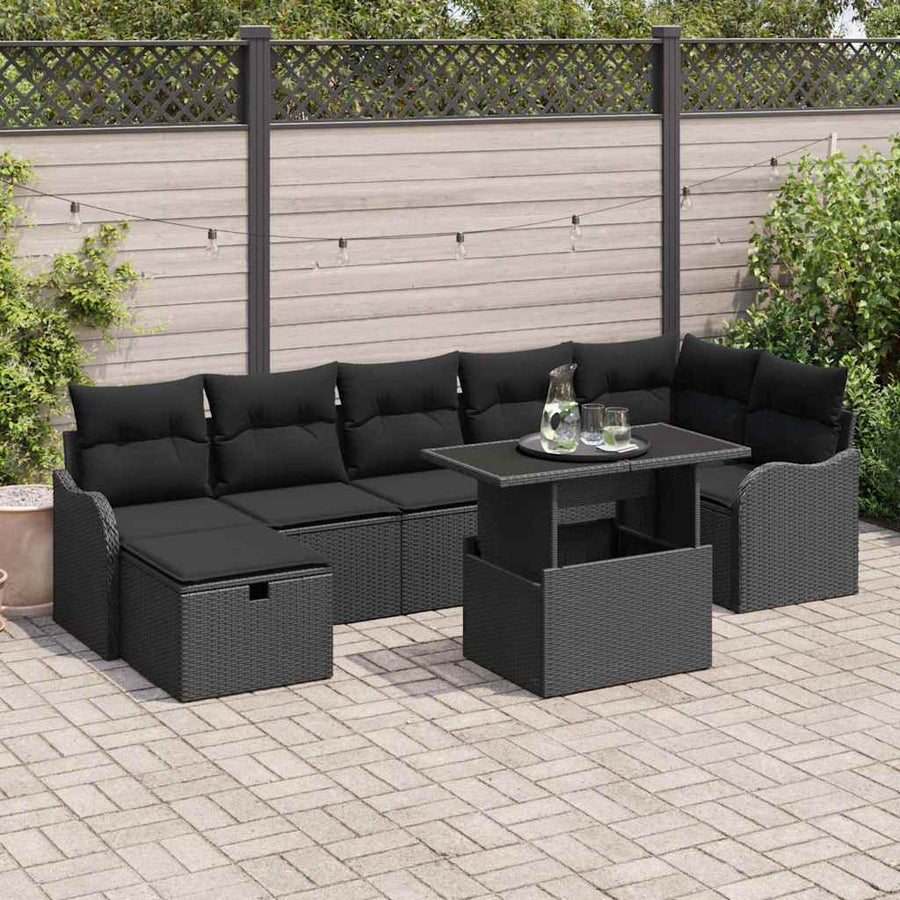 Tuin Sofa Set met kussen met opslag 8 pcs Zwart Poly riet