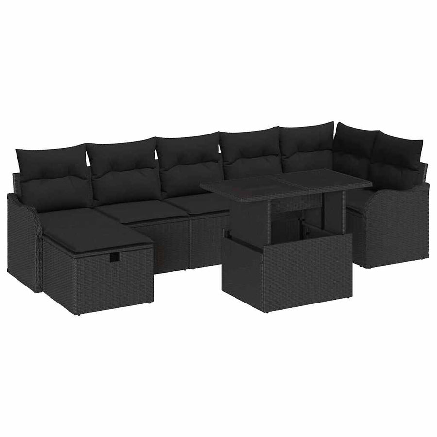 Tuin Sofa Set met kussen met opslag 8 pcs Zwart Poly riet