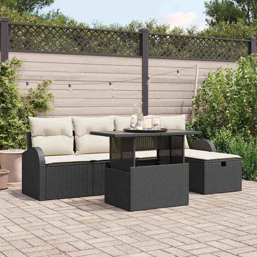 Tuin Sofa Set met kussen met opslag 6 pcs Zwart Poly riet