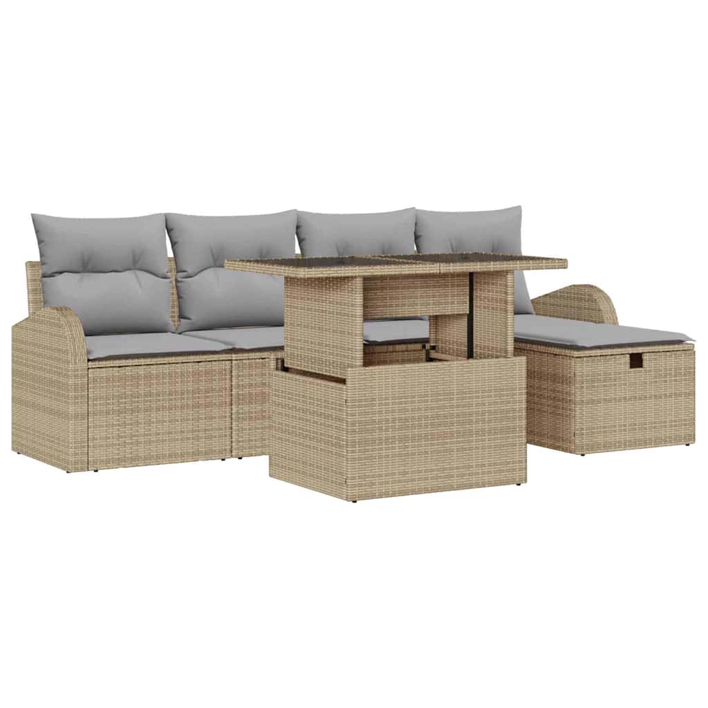 Tuin Sofa Set met kussen met opslag 6 pcs Beige Poly riet