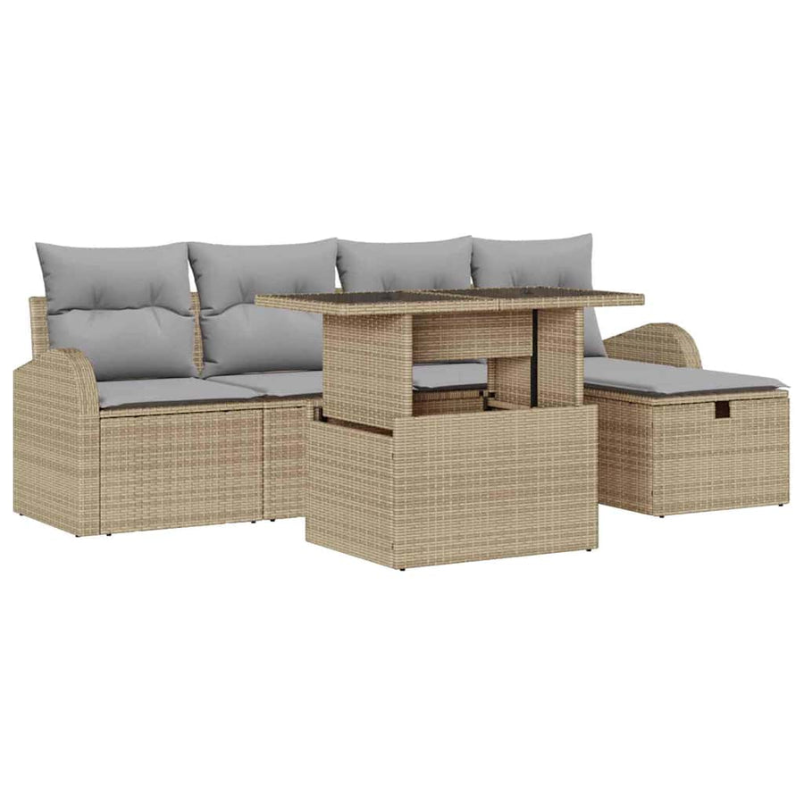 Tuin Sofa Set met kussen met opslag 6 pcs Beige Poly riet