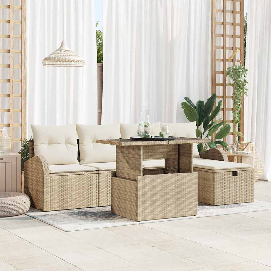 Tuin Sofa Set met kussen met opslag 6 pcs Beige Poly riet