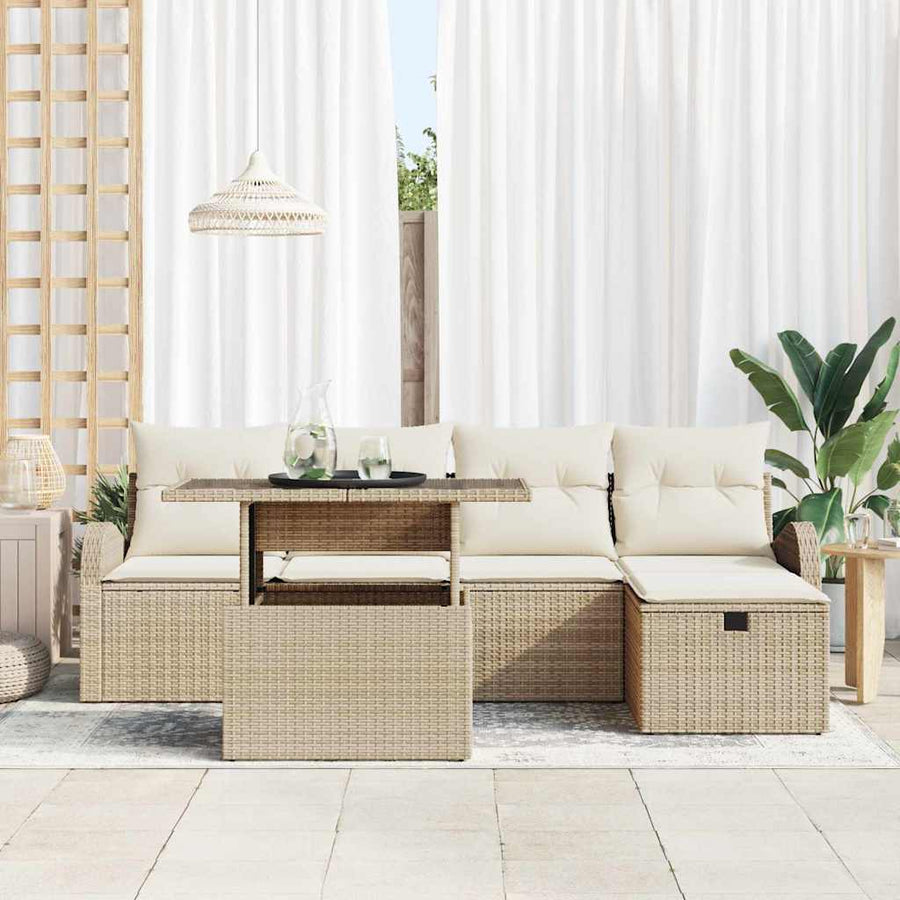 Tuin Sofa Set met kussen met opslag 6 pcs Beige Poly riet