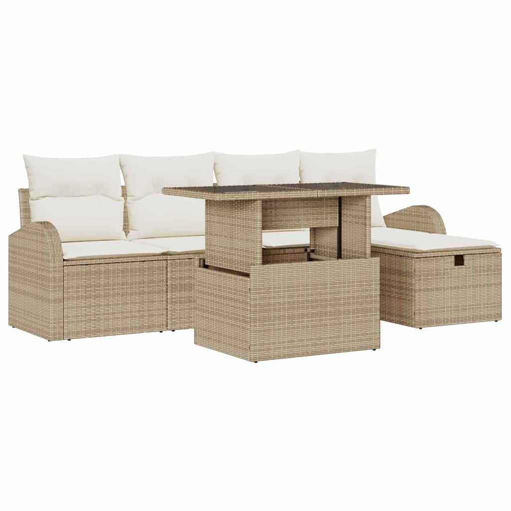 Tuin Sofa Set met kussen met opslag 6 pcs Beige Poly riet