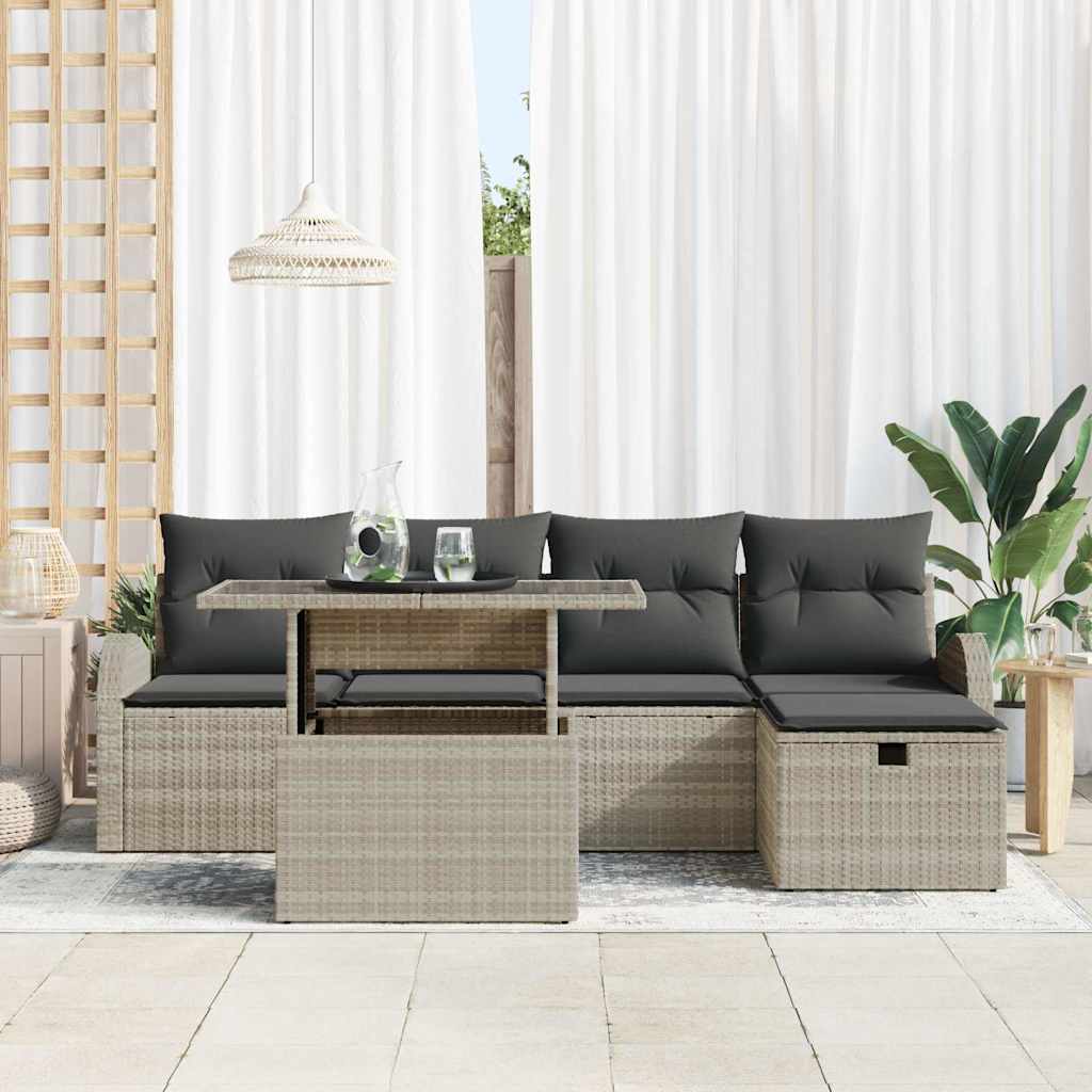 Tuin Sofa Set met kussen met opslag 6 pcs Lichtgrijs Poly riet