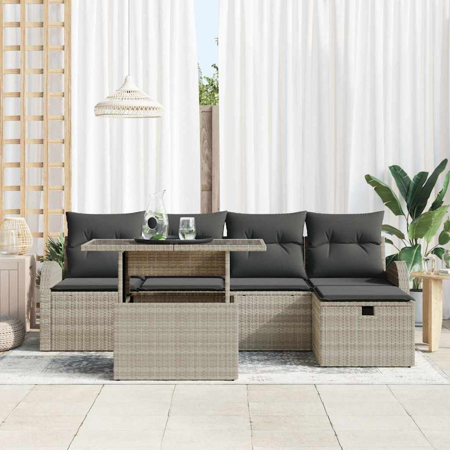 Tuin Sofa Set met kussen met opslag 6 pcs Lichtgrijs Poly riet