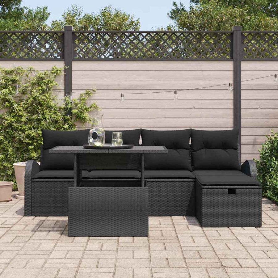 Tuin Sofa Set met kussen met opslag 6 pcs Zwart Poly riet