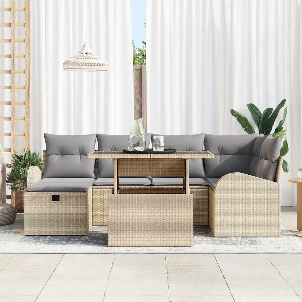 Tuin Sofa Set met kussen met opslag 7 pcs Beige Poly riet