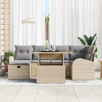 Tuin Sofa Set met kussen met opslag 7 pcs Beige Poly riet