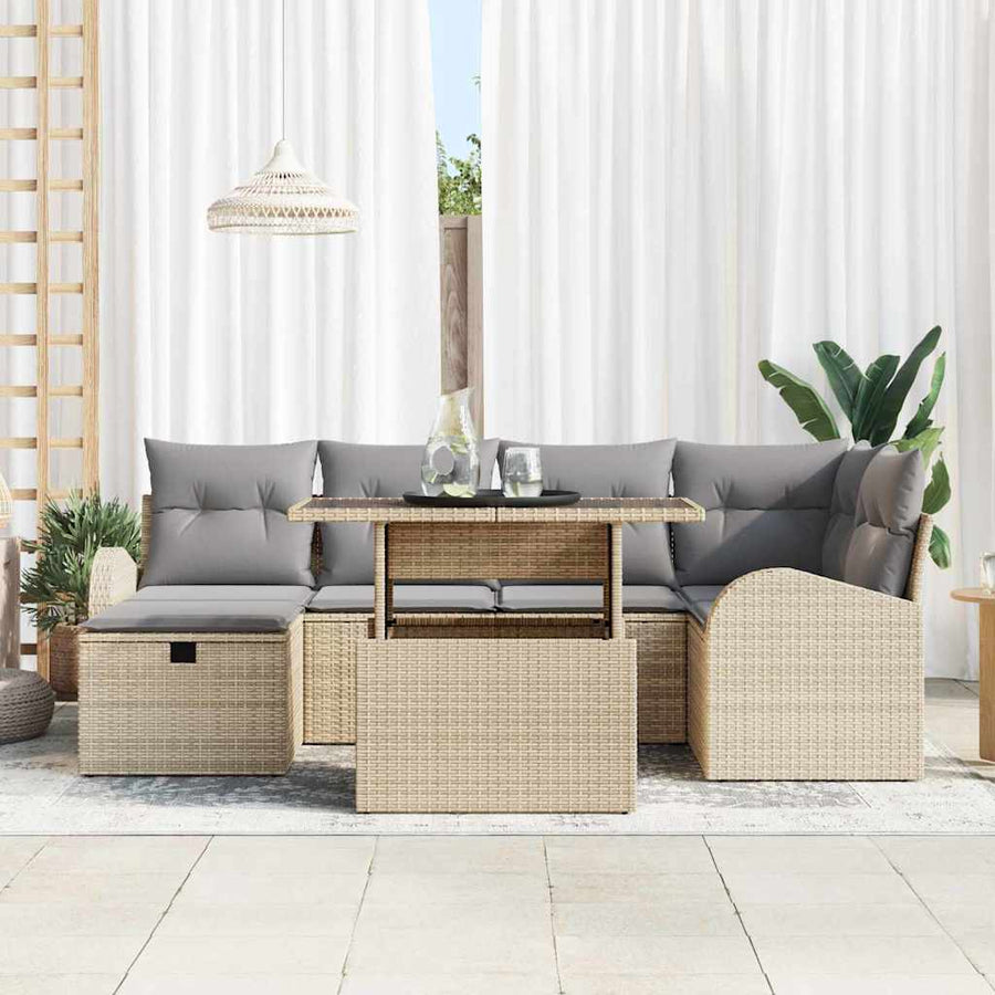 Tuin Sofa Set met kussen met opslag 7 pcs Beige Poly riet