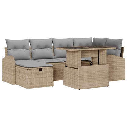 Tuin Sofa Set met kussen met opslag 7 pcs Beige Poly riet