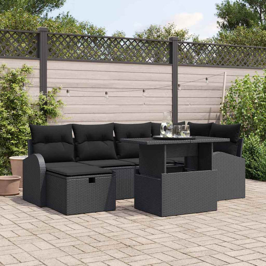 Tuin Sofa Set met kussen met opslag 7 pcs Zwart Poly riet
