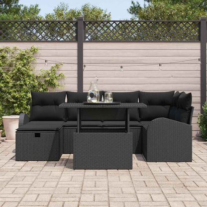 Tuin Sofa Set met kussen met opslag 7 pcs Zwart Poly riet