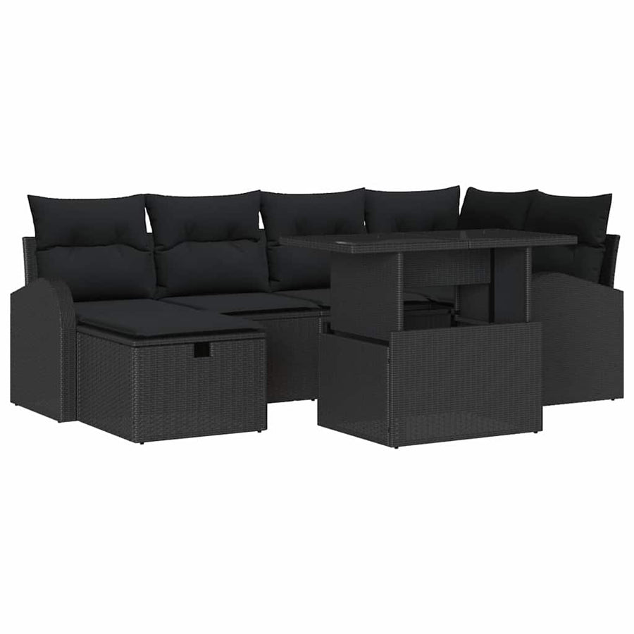Tuin Sofa Set met kussen met opslag 7 pcs Zwart Poly riet