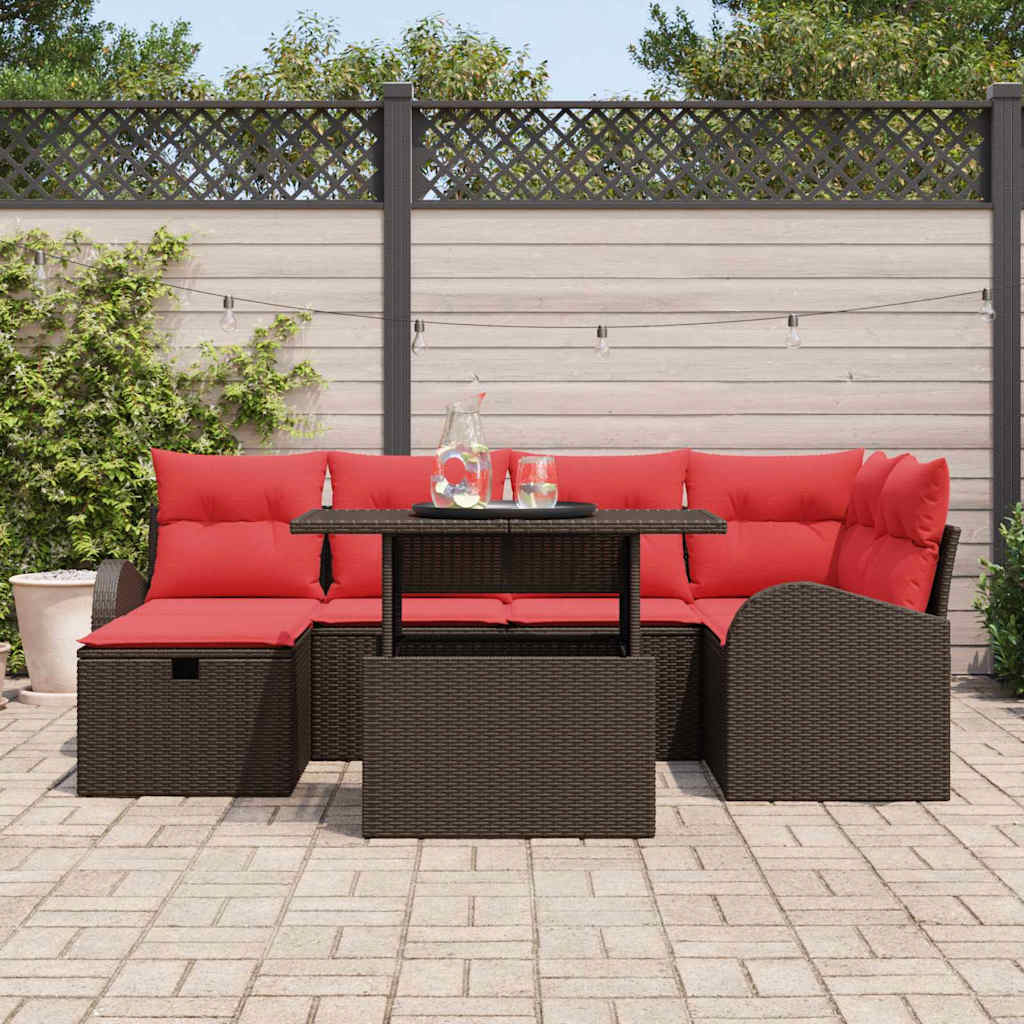 Tuin Sofa Set met kussen met opslag 7 pcs Bruin Poly riet