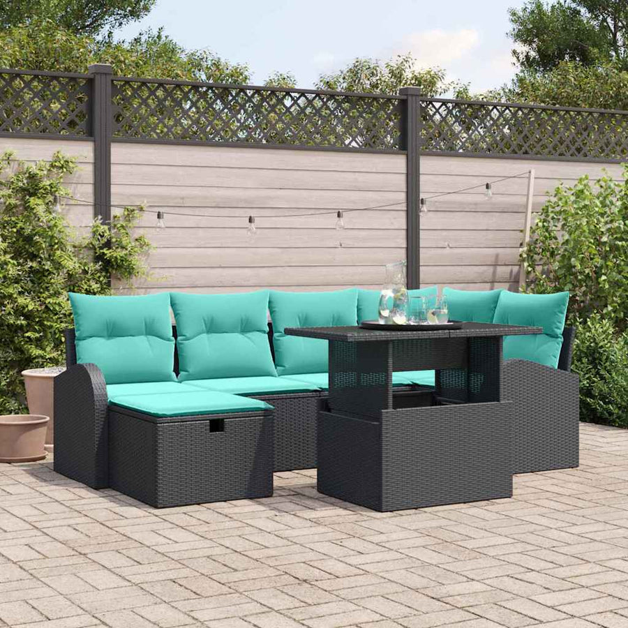 Tuin Sofa Set met kussen met opslag 7 pcs Zwart Poly riet