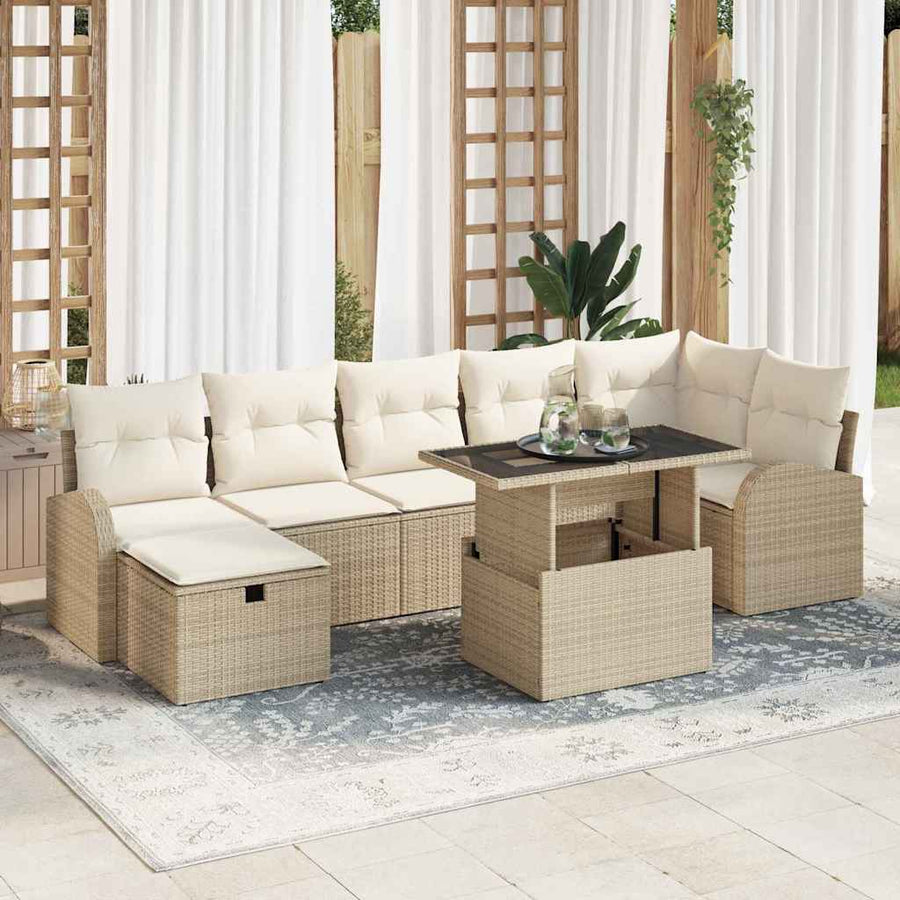 Tuin Sofa Set met kussen met opslag 8 pcs Beige Poly riet