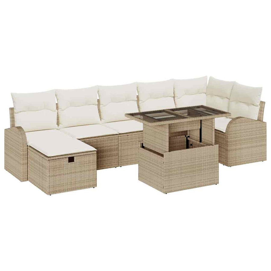 Tuin Sofa Set met kussen met opslag 8 pcs Beige Poly riet