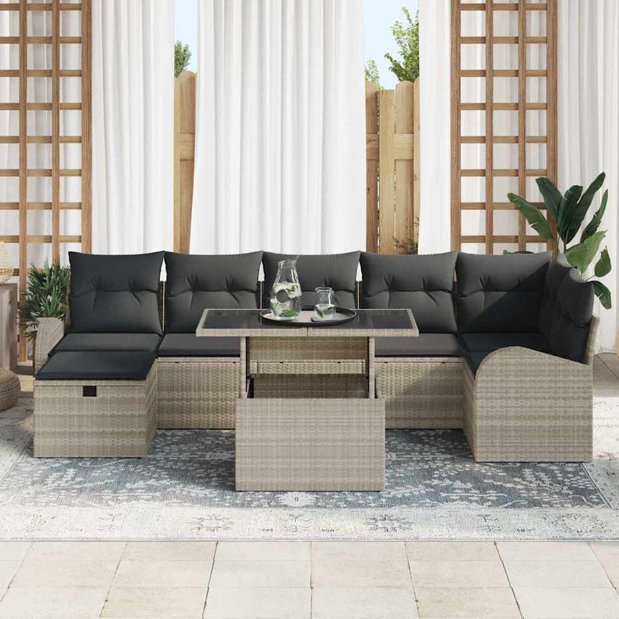 Tuin Sofa Set met kussen met opslag 8 pcs Lichtgrijs Poly riet