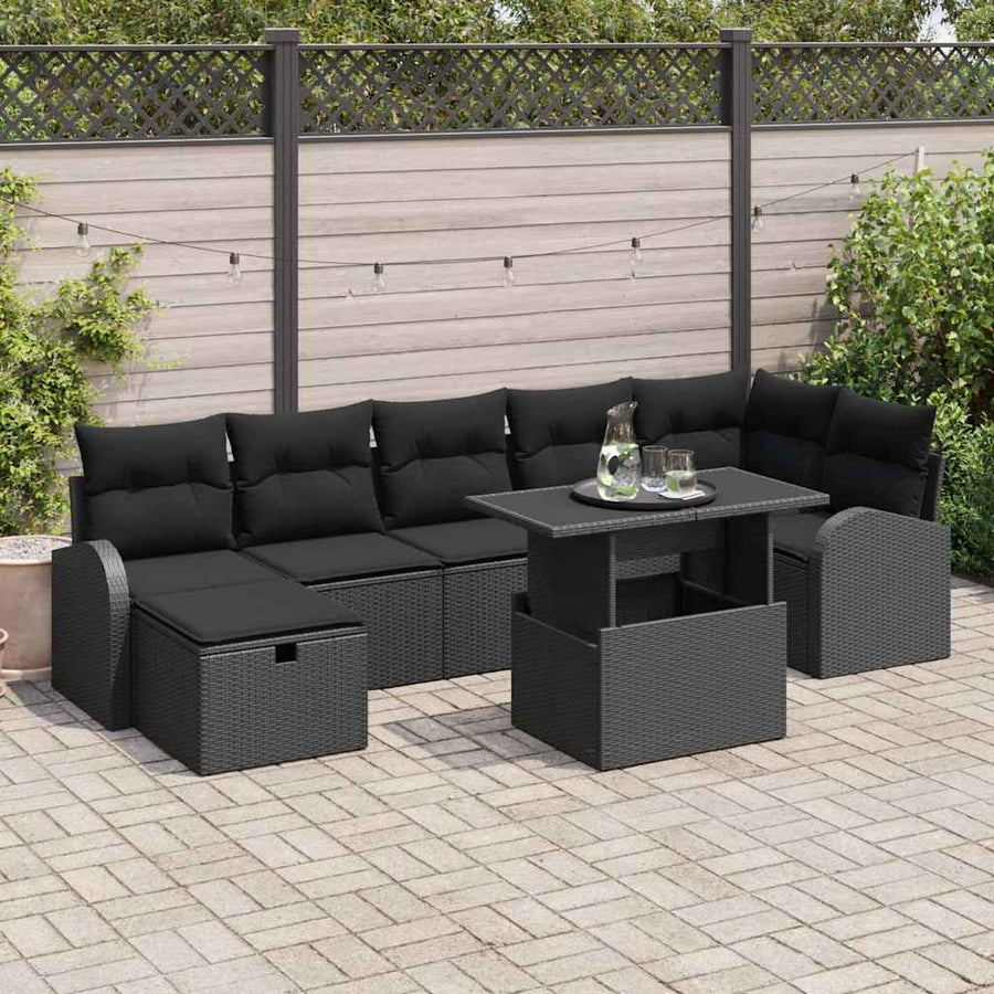 Tuin Sofa Set met kussen met opslag 8 pcs Zwart Poly riet