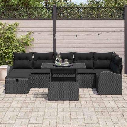 Tuin Sofa Set met kussen met opslag 8 pcs Zwart Poly riet