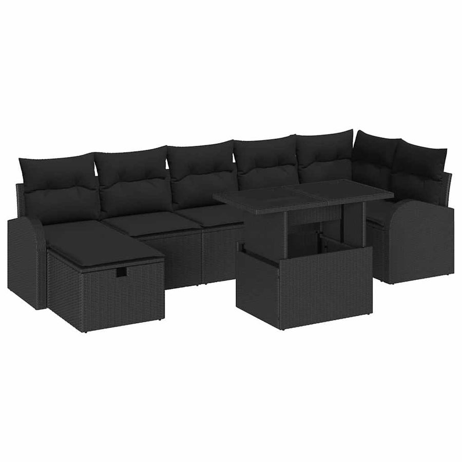 Tuin Sofa Set met kussen met opslag 8 pcs Zwart Poly riet