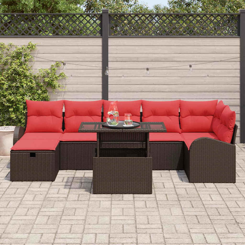 Tuin Sofa Set met kussen met opslag 8 pcs Bruin Poly riet